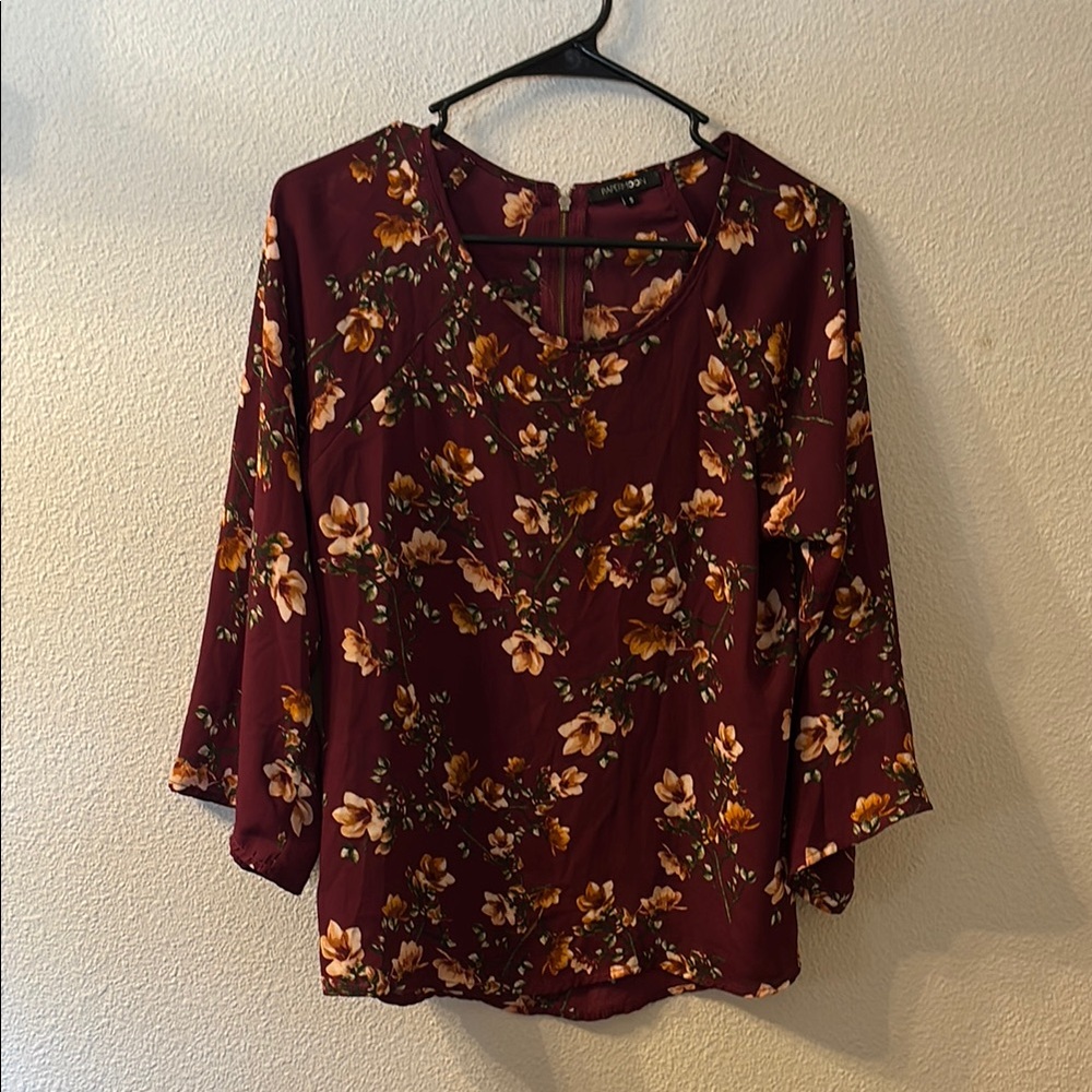 Paper Moon Floral Burgundy Women's Top